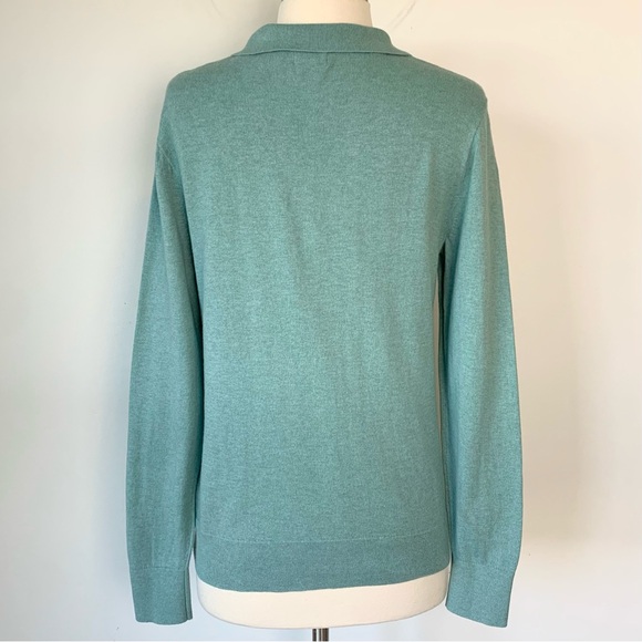 FINAL SALE J.Crew 100% Cotton Sea Foam Split Polo Neck Long Sleeve Soft Sweater - Picture 3 of 5